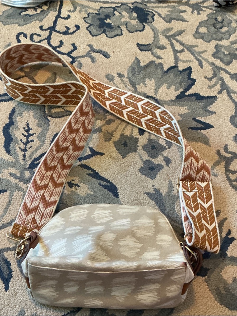 Stella & Dot Pink and Tan Patterned Crossbody
